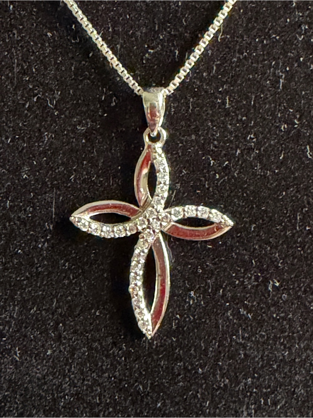 Cross necklace, sterling silver and CZ, 18” chain